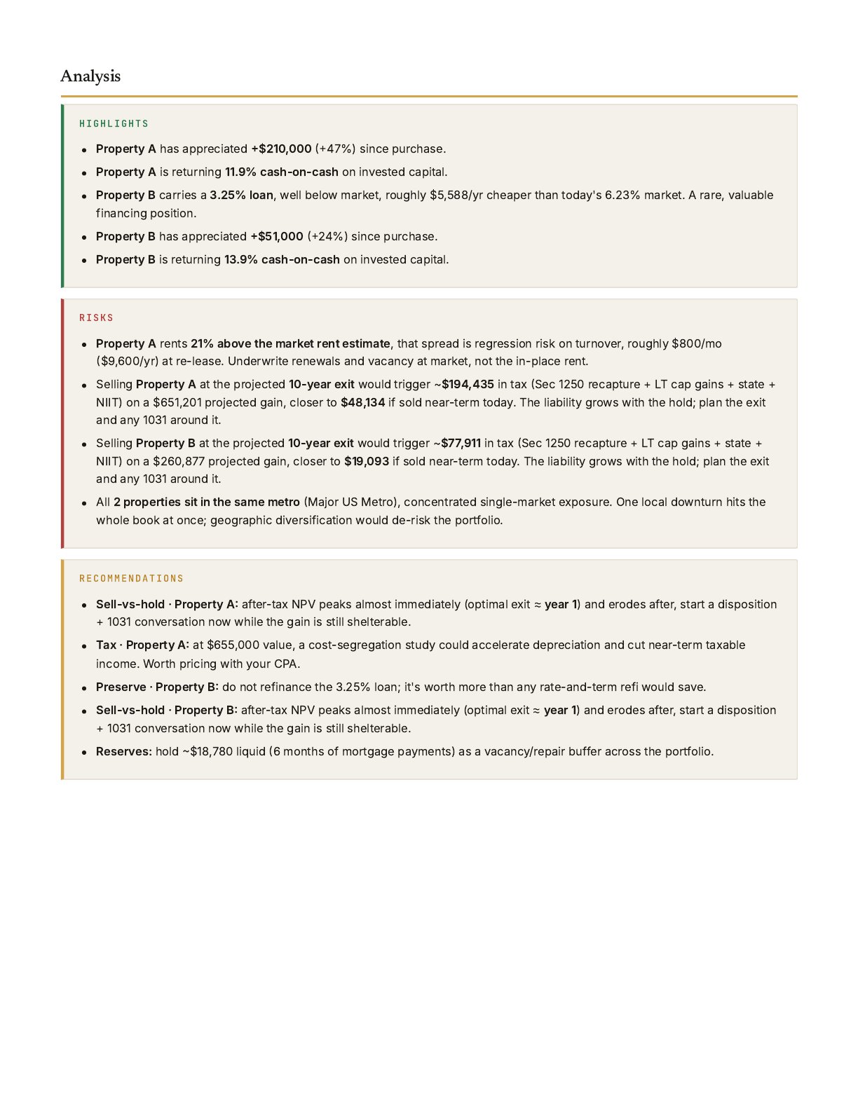 Page 2: analysis, highlights, risks and recommendations